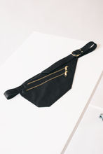 Load image into Gallery viewer, CAMPFIRE COUTURE DOUBLE POCKET SLING BAG - BLACK LEATHER