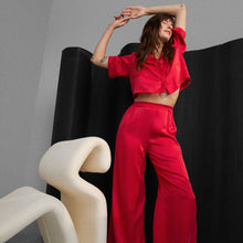 Load image into Gallery viewer, LUNYA WASHABLE SILK HIGH RISE PANT SET - CARMINE RED