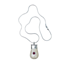 Load image into Gallery viewer, Sterling silver necklace made of tusk with a red stone.