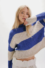 Load image into Gallery viewer, FREE PEOPLE OPAL ROLLNECK KNIT STRIPE SWEATER - COBALT COMBO
