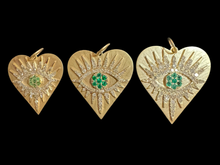 Load image into Gallery viewer, 14K GOLD CHARM, LARGE ALL SEEING EYE DIAMOND AND EMERALD PENDANT