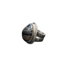 Load image into Gallery viewer, Sterling Silver ring with dark grey stone.
