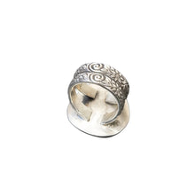 Load image into Gallery viewer, Back of Sterling Silver ring with dark grey stone.