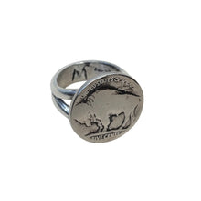 Load image into Gallery viewer, Sterling silver ring with a buffalo nickel design.