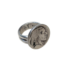 Load image into Gallery viewer, Sterling silver ring with a buffalo nickel design.