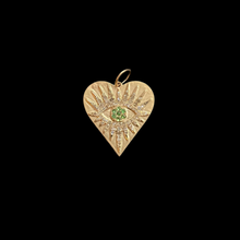 Load image into Gallery viewer, 14K GOLD CHARM, ALL SEEING EYE DIAMOND AND TSAVORITE GARNET PENDANT