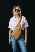 Load image into Gallery viewer, CAMPFIRE COUTURE DOUBLE POCKET SLING BAG - PEBBLED CAMEL LEATHER