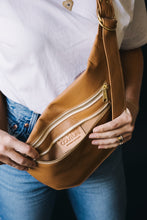 Load image into Gallery viewer, CAMPFIRE COUTURE DOUBLE POCKET SLING BAG - PEBBLED CAMEL LEATHER