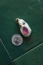 Load image into Gallery viewer, 14K GOLD CHARM, FREEFORM PEARL FACE WITH EMERALD, TOURMALINE AND DIAMOND