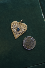 Load image into Gallery viewer, 14K GOLD CHARM, ALL SEEING EYE HEART PENDANT WITH DIAMONDS AND BLUE SAPPHIRES