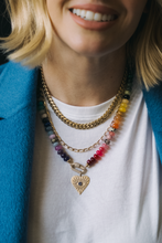 Load image into Gallery viewer, 14K GOLD CHARM, ALL SEEING EYE HEART PENDANT WITH DIAMONDS AND BLUE SAPPHIRES