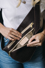 Load image into Gallery viewer, CAMPFIRE COUTURE DOUBLE POCKET SLING BAG - BROWN CROCODILE LEATHER