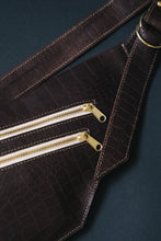 Load image into Gallery viewer, CAMPFIRE COUTURE DOUBLE POCKET SLING BAG - BROWN CROCODILE LEATHER