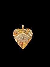 Load image into Gallery viewer, 14K GOLD CHARM, ALL SEEING EYE RADIANT HEART PENDANT