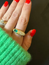 Load image into Gallery viewer, 14K GOLD STATEMENT RING WITH EMERALD AND DIAMONDS - SIZE 7