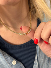 Load image into Gallery viewer, 14K GOLD NECKLACE CURB CHAIN WITH PAVE DIAMOND LINKS