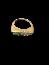 Load image into Gallery viewer, 14K GOLD STATEMENT RING WITH EMERALD AND DIAMONDS - SIZE 7