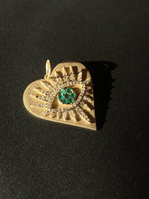 Load image into Gallery viewer, 14K GOLD CHARM, LARGE ALL SEEING EYE DIAMOND AND EMERALD PENDANT