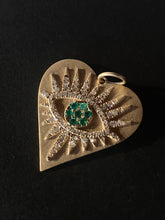 Load image into Gallery viewer, 14K GOLD CHARM, LARGE ALL SEEING EYE DIAMOND AND EMERALD PENDANT
