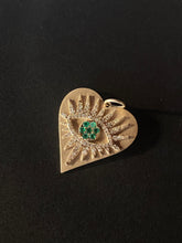 Load image into Gallery viewer, 14K GOLD CHARM, LARGE ALL SEEING EYE DIAMOND AND EMERALD PENDANT