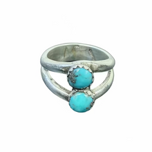 Load image into Gallery viewer, JW STERLING SILVER DOUBLE TURQUOISE RING - SIZE 8