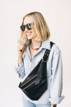 Load image into Gallery viewer, CAMPFIRE COUTURE DOUBLE POCKET SLING BAG - BLACK LEATHER