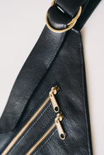 Load image into Gallery viewer, CAMPFIRE COUTURE DOUBLE POCKET SLING BAG - BLACK LEATHER