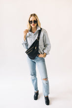 Load image into Gallery viewer, CAMPFIRE COUTURE DOUBLE POCKET SLING BAG - BLACK LEATHER