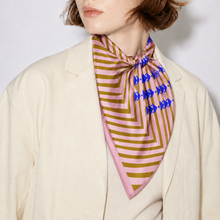 Load image into Gallery viewer, VOYAGER SILK PINK AND BROWN STRIPE SCARF