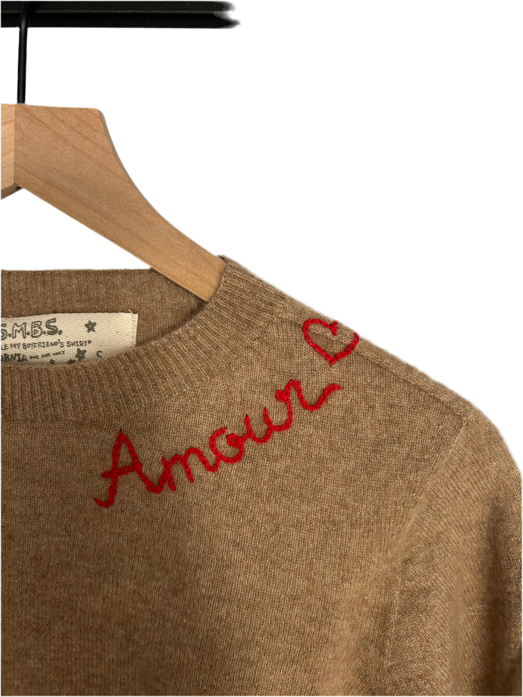 TAN CASHMERE AMOUR EMBROIDERED SWEATER