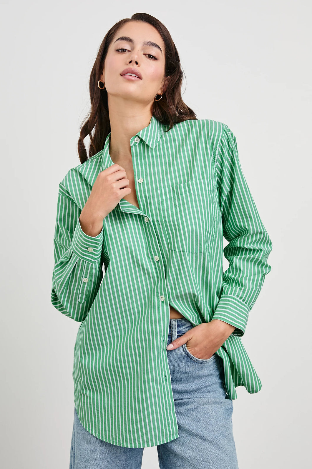 RAILS ELSA SHIRT - KELLY WHITE STRIPE