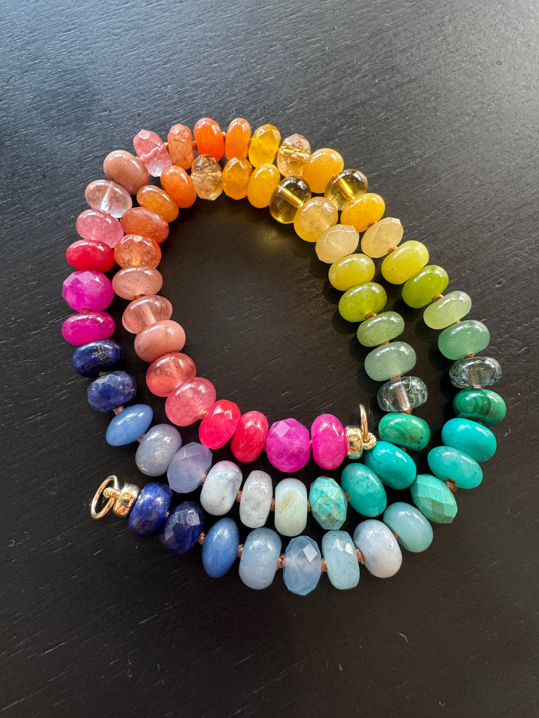 14K GOLD GEMSTONE CANDY NECKLACE - WARM RAINBOW