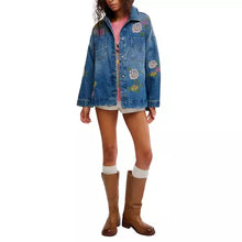 Load image into Gallery viewer, FREE PEOPLE MADISON CITY EMBROIDERED DENIM JACKET — COWBOY ROMANCE
