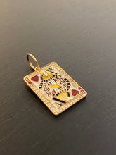 Load image into Gallery viewer, 14K GOLD CHARM, QUEEN OF HEARTS ENAMEL AND DIAMOND CARD
