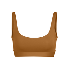 Load image into Gallery viewer, LEFT ON FRIDAY SWIM DOUBLE SCOOP TOP - TAN LINES (BROWN)
