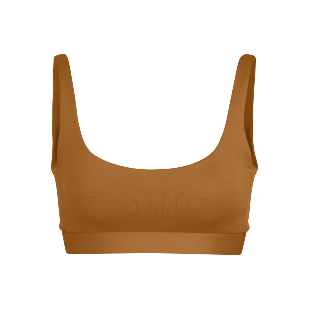 LEFT ON FRIDAY SWIM DOUBLE SCOOP TOP - TAN LINES (BROWN)