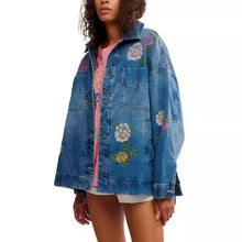 Load image into Gallery viewer, FREE PEOPLE MADISON CITY EMBROIDERED DENIM JACKET — COWBOY ROMANCE
