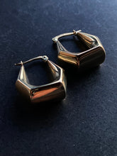 Load image into Gallery viewer, 14K GOLD EARRINGS, PUFFY ANGULAR HOOPS
