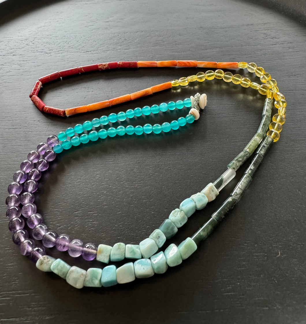 RAINBOW MULTICOLOR BEADED NECKLACE 38”