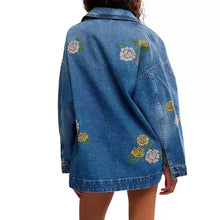 Load image into Gallery viewer, FREE PEOPLE MADISON CITY EMBROIDERED DENIM JACKET — COWBOY ROMANCE
