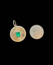 Load image into Gallery viewer, 14K GOLD EMERALD AND DIAMOND MEDALLION CHARM
