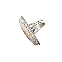Load image into Gallery viewer, Silver ring with textured design.
