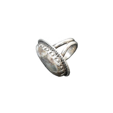 Load image into Gallery viewer, Silver ring with intricate design.
