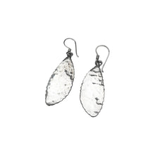 Load image into Gallery viewer, Pair of hammered sterling silver leaf-shaped dangle earrings.
