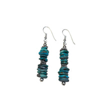 Load image into Gallery viewer, Turquoise stacked beaded sterling silver earrings.
