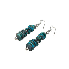 Load image into Gallery viewer, Turquoise stacked beaded sterling silver earrings.
