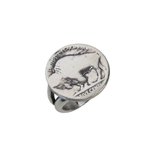 Load image into Gallery viewer, Sterling silver ring with a buffalo nickel design.
