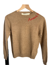 Load image into Gallery viewer, TAN CASHMERE AMOUR EMBROIDERED SWEATER
