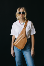 Load image into Gallery viewer, CAMPFIRE COUTURE DOUBLE POCKET SLING BAG - PEBBLED CAMEL LEATHER
