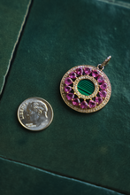 Load image into Gallery viewer, 14K GOLD CHARM, DIAMOND AND MALACHITE WITH HEART RUBIES PENDANT
